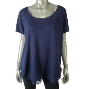 Torrid Blue Lace Trim Linen Tee Plus‎ Size 1X